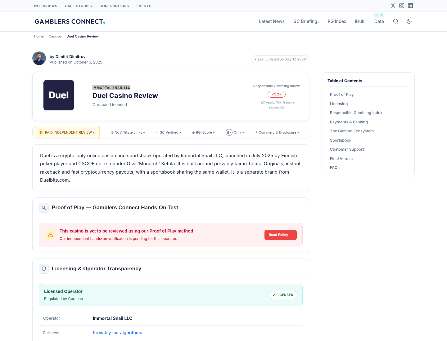 Capture de preuve datée, vérifiée le gamblersconnect.com